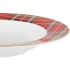 SET SERVIZIO DI 18 PZ PIATTI CON MOTIVO A BORDO TARTAN IN PORCELLANA DA TAVOLA NATALIZIO