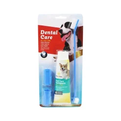 SET SPAZZOLINO LUNGO DOPPIO + DENTIFRICIO + 2 TESTINE DITO PER CANE ANIMALI