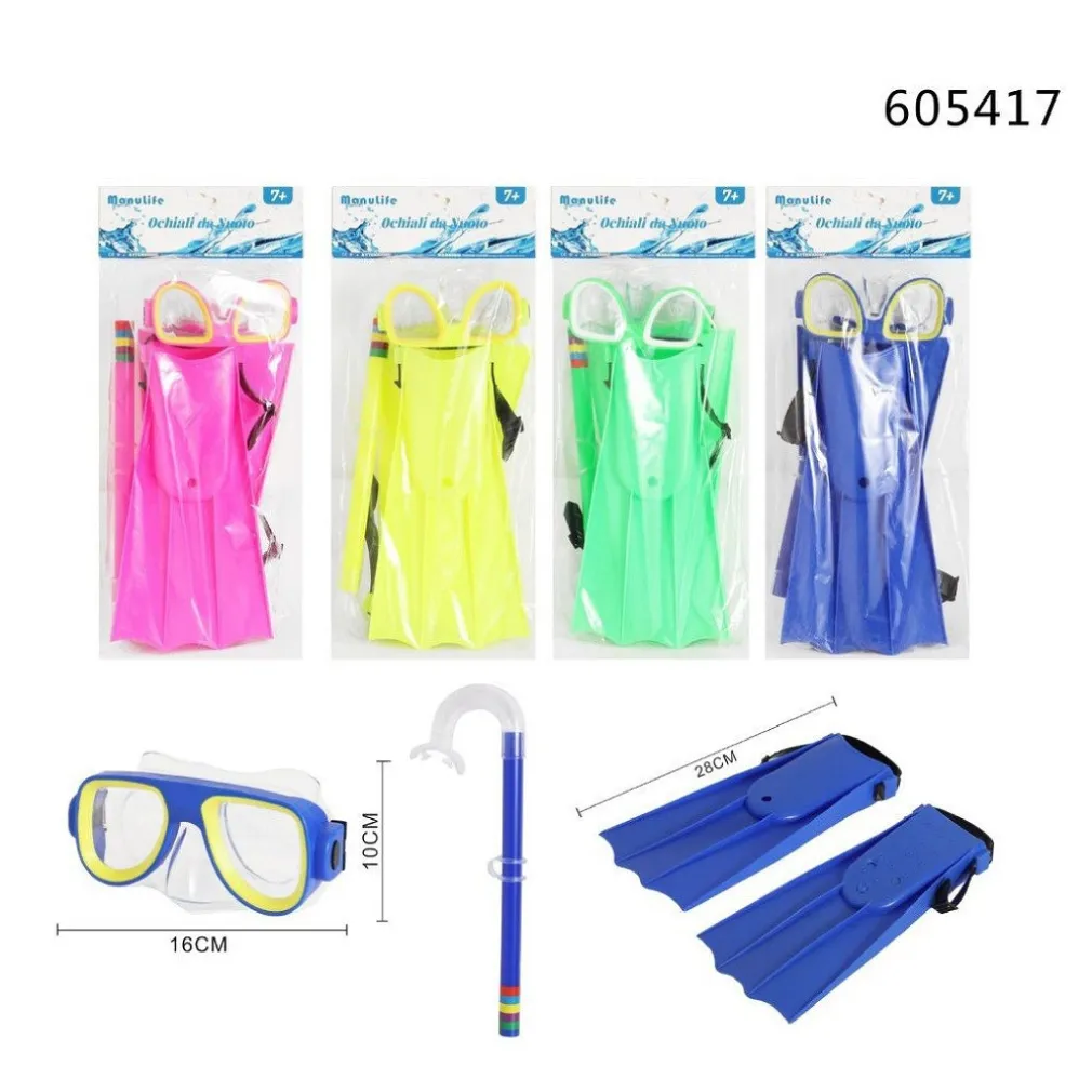 SET SUB MASCHERA 16X10CM BOCCAGLIO PINNE 28CM COLORATO NUOTO MARE ESTATE 605417