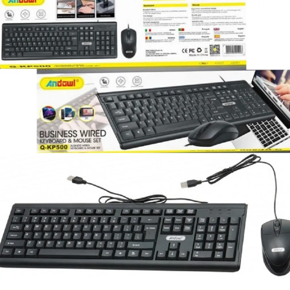 SET TASTIERA MOUSE CABLATI CAVO USB Q-KP500 LINGUA INGLESE USA PER UFFICIO CASA