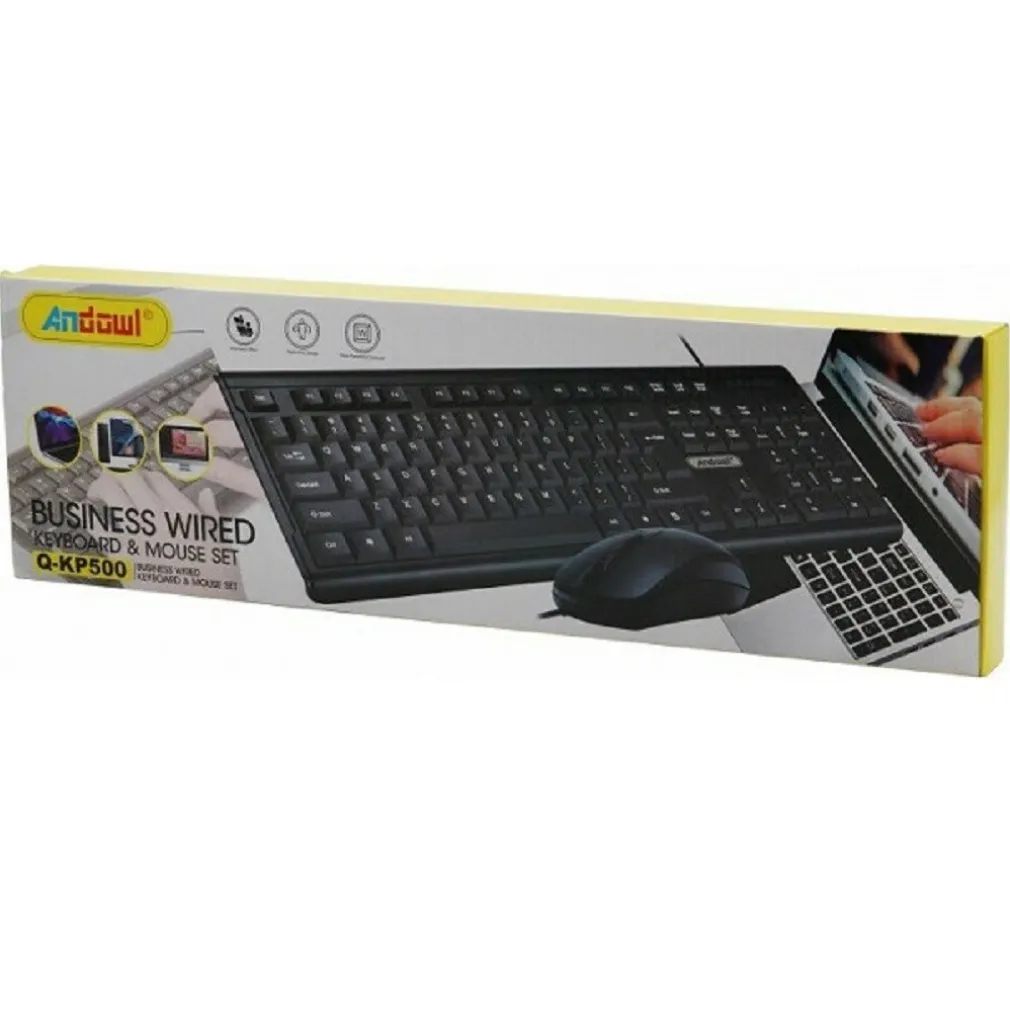 SET TASTIERA MOUSE CABLATI CAVO USB Q-KP500 LINGUA INGLESE USA PER UFFICIO CASA