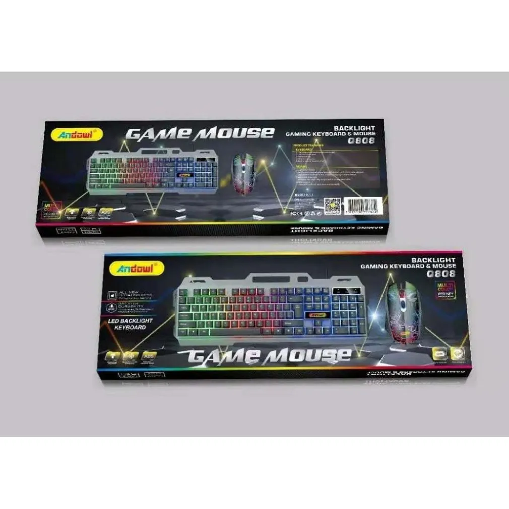 SET TASTIERA MOUSE DA GIOCO TASTI RETROILLUMINATI RGB LINGUA INGLESE USA Q808