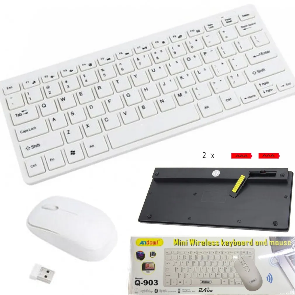 SET TASTIERA MOUSE WIRELESS 3.4GHZ BLUETOOTH INGLESE AMERICANO PER UFFICIO Q-903