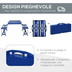 SET TAVOLO DA CAMPEGGIO PIC NIC GIARDINO PIEGHEVOLE RICHIUDIBILE CON SEDIE BLU