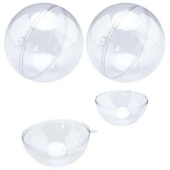 SFERE NATALIZIE PALLINE TRASPARENTI APRIBILI DA RIEMPIRE DECORAZIONE NATALE 2PZ 8CM