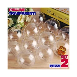 SFERE NATALIZIE PALLINE TRASPARENTI APRIBILI DA RIEMPIRE DECORAZIONE NATALE 2PZ 8CM