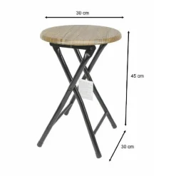 SGABELLO TAVOLINO SEDUTA PIEGHEVOLE IN LEGNO SCURO METALLO NERO 45 X 30 CM