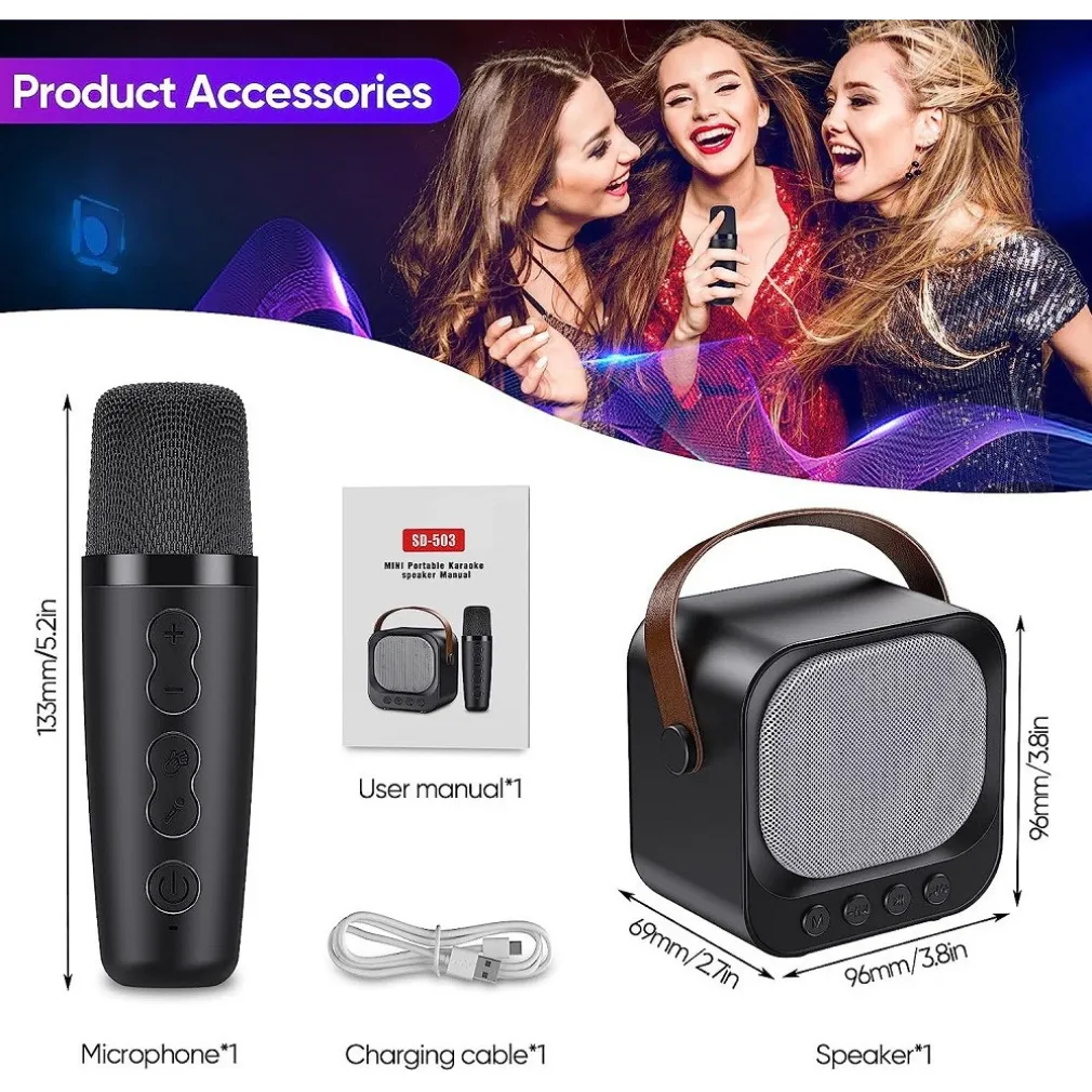 SISTEMA KARAOKE BLUETOOTH CON MICROFONO ALTOPARLANTE PORTATILE CON MANIGLIA AUDIO