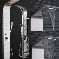 SISTEMA PANNELLO DOCCIA CURVO ESY_69213 ACCIAIO DOCCETTA SOFFIONE 22X48X156CM