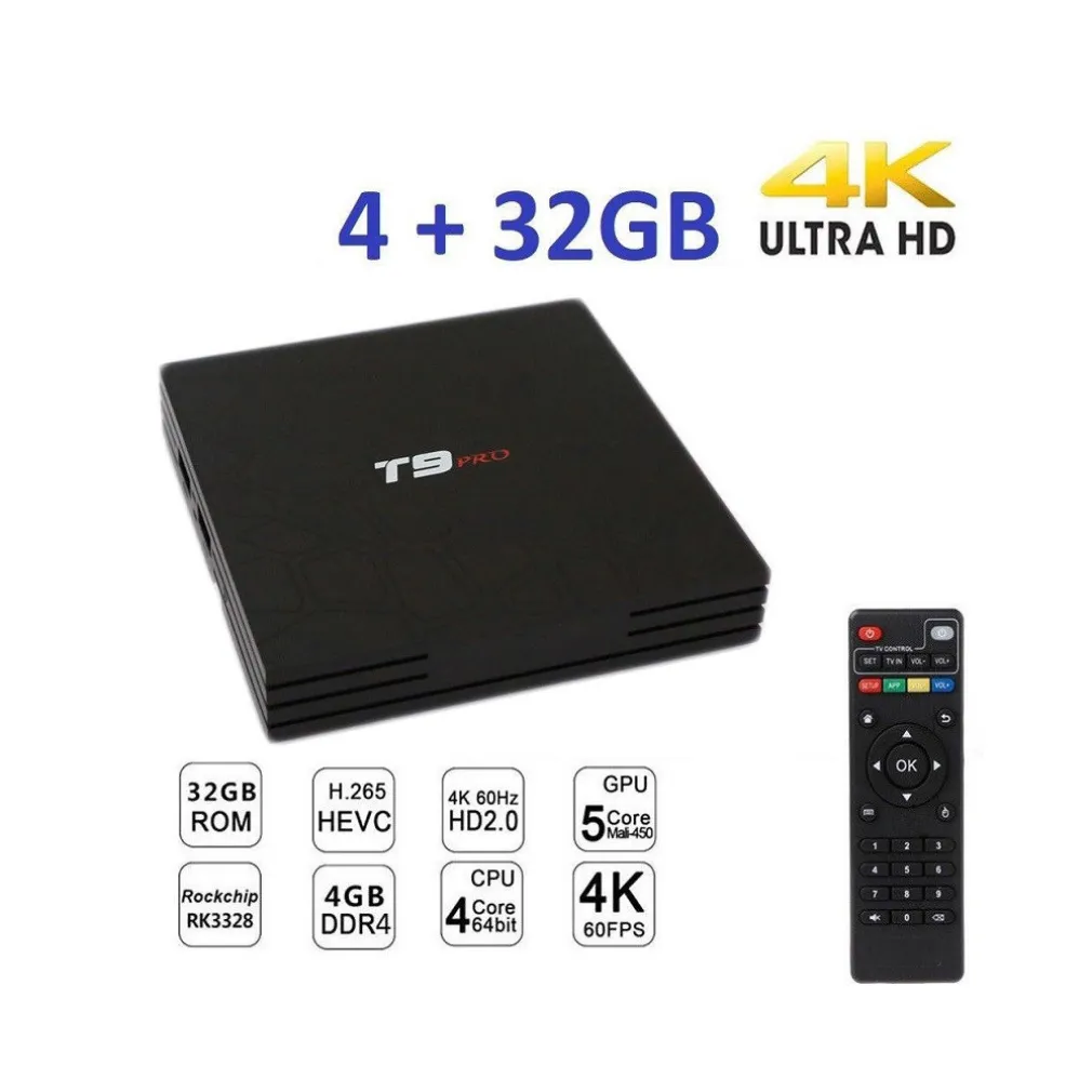 SMART TV BOX T9 PRO ANDROID 7.1.2 4GB RAM 32GB 4K IPTV GPU 5 CORE QUAD WIFI