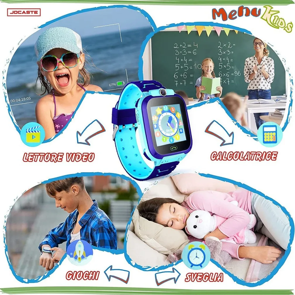 SMARTWATCH PER BAMBINI OROLOGIO DIGITALE TOUCH SUPPORTO SIM GIOCHI IDEA REGALO