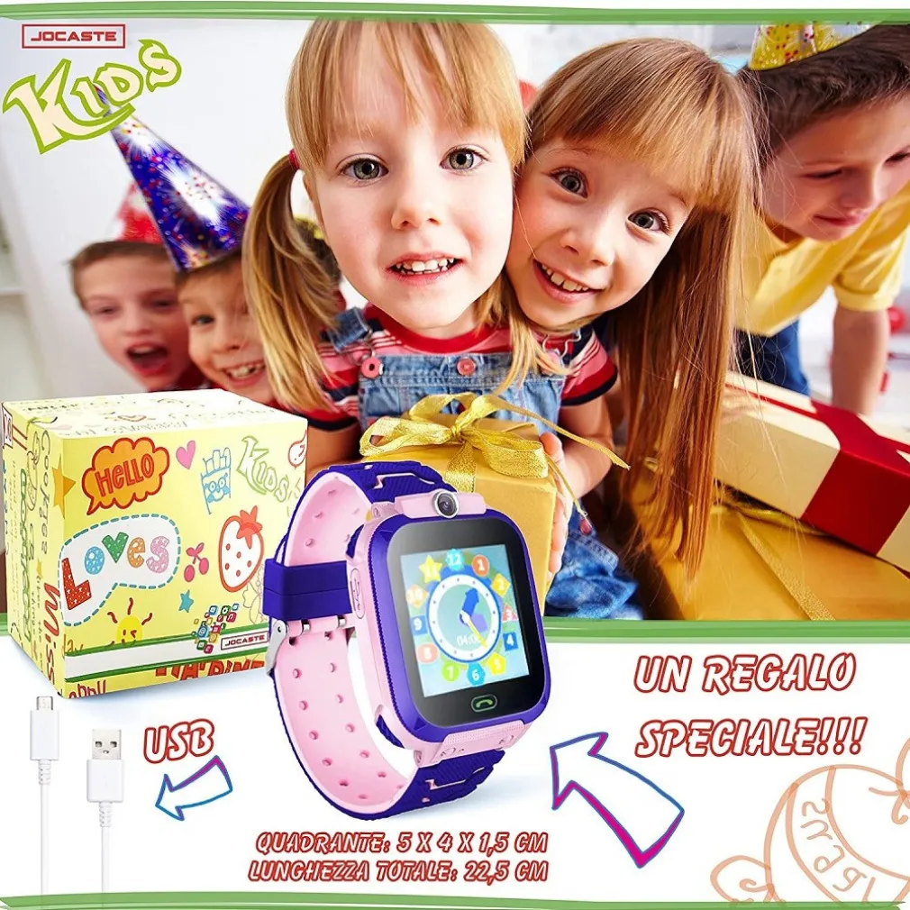 SMARTWATCH PER BAMBINI OROLOGIO DIGITALE TOUCH SUPPORTO SIM GIOCHI IDEA REGALO