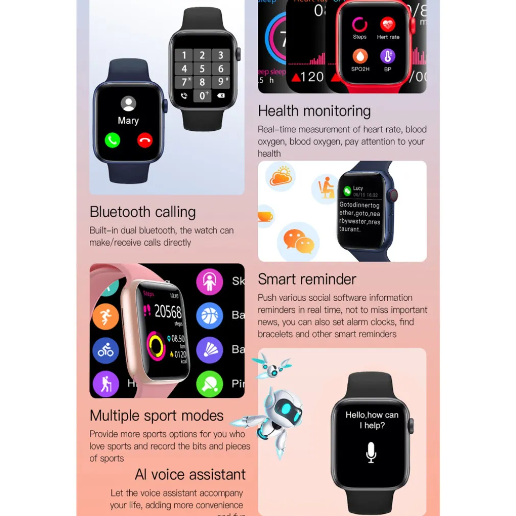 SMARTWATCH SERIE 8 SPORT FITNESS CARDIO MUSICA CHIAMATE BLUETOOTH ANDROID E iOS