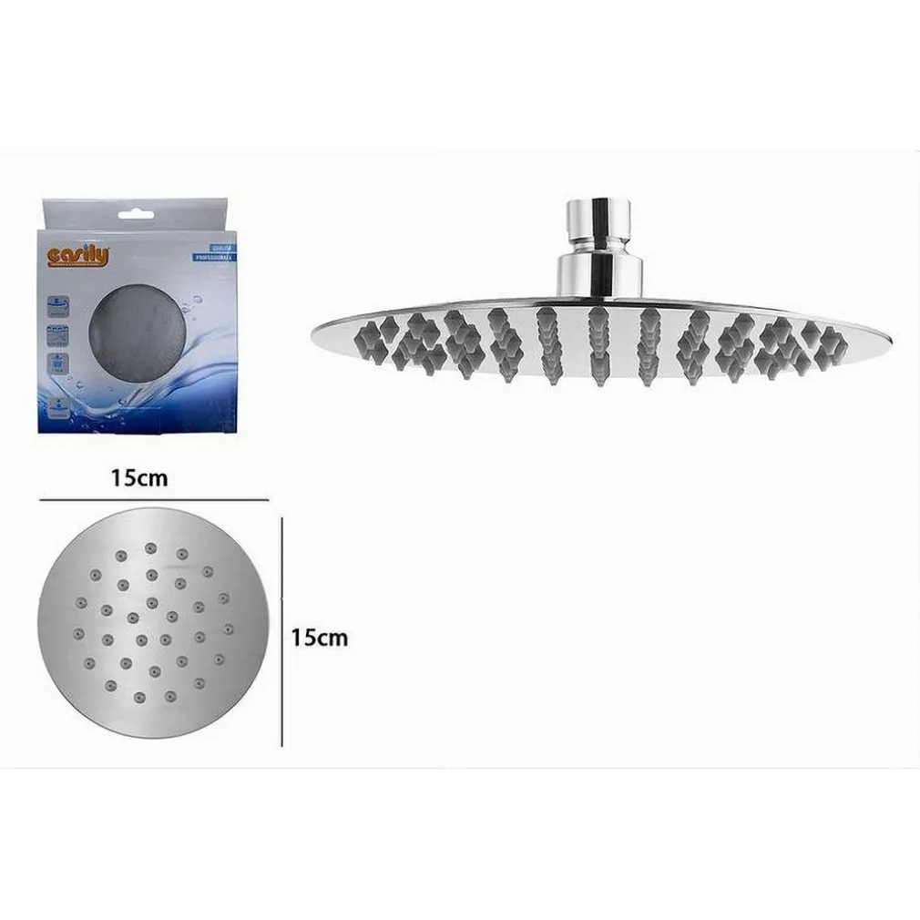 SOFFIONE DOCCIA SLIM UGELLI FORI BAGNO MISCELATORE ROTONDO 15 CM 59268 CROMATO