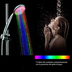 SOFFIONE LED RGB DOCCETTA A TELEFONO 25 CM CROMOTERAPIA DOCCIA EMOZIONALE 79899