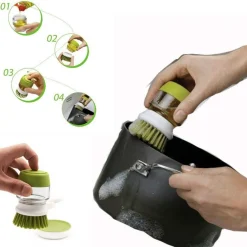 SPAZZOLA CON DISPENSER SAPONE SETOLE RIGIDE ANTIGRAFFIO LAVA BICCHIERI PIATTI PENTOLE