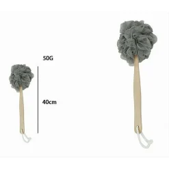 SPAZZOLA DOCCIA LAVA SCHIENA SPUGNA RETE GRIGIA ESFOLIANTE MANICO IN LEGNO 79599