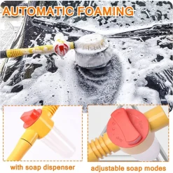 SPAZZOLA PER LAVAGGIO PULIZIA AUTO ROTANTE CON SERBATOIO SAPONE ATTACCO TUBO MANICO LUNGO