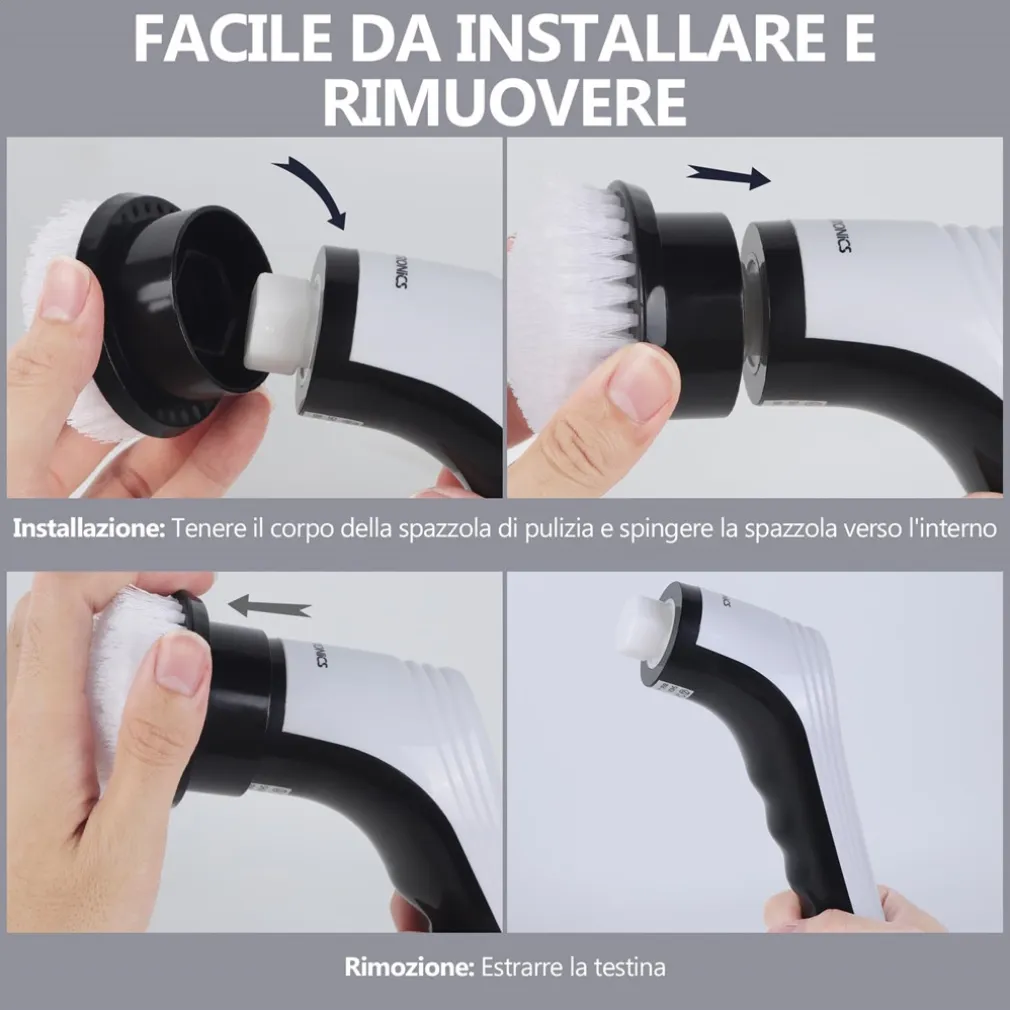 SPAZZOLA ROTANTE ELETTRICA MULTIFUNZIONE 9IN1 RICARICABILE SENZA FILI MANICO ESTENSIBILE