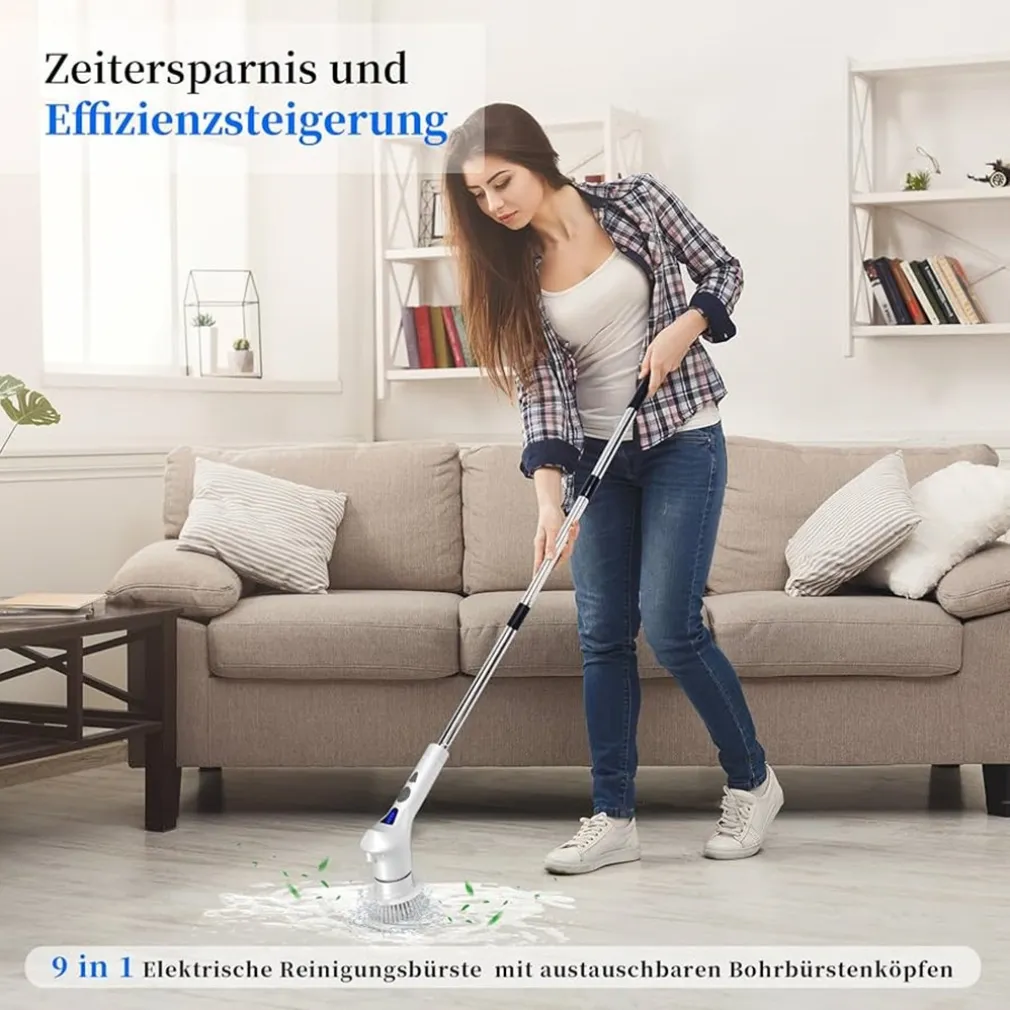 SPAZZOLA ROTANTE ELETTRICA MULTIFUNZIONE 9IN1 RICARICABILE SENZA FILI MANICO ESTENSIBILE