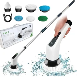 SPAZZOLA ROTANTE PULIZIA ELETTRICA A BATTERIA 7 TESTE PER BAGNO CUCINA PIASTRELLE