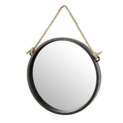 SPECCHIO 35 CM CON CORDA SPECCHIERA PARETE APPESO MURO TONDO MODERNO NERO 777059