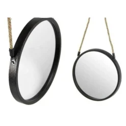 SPECCHIO 25 CM CON CORDA SPECCHIERA PARETE TONDO MODERNO NERO IN METALLO 777042