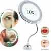 SPECCHIO BRACCIO FLESSIBILE MAKE UP LUCE LED ZOOM LENTE 10X CON VENTOSA BAGNO