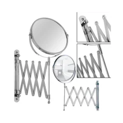 SPECCHIO DA TRUCCO A PARETE ALLUNGABILE TELESCOPICO ROTONDO FRONTE RETRO 2X