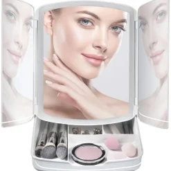SPECCHIO MAKE UP CON LUCI A LED E CASSETTI PER TRUCCO REGOLABILE PIEGHEVOLE AWAY