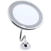 SPECCHIO PER TRUCCO INGRANDIMENTO 10X LED ROTAZIONE A 360° VENTOSA TUBO METALLO ROTONDO