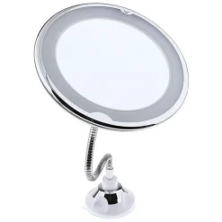 SPECCHIO PER TRUCCO INGRANDIMENTO 10X LED ROTAZIONE A 360° VENTOSA TUBO METALLO ROTONDO