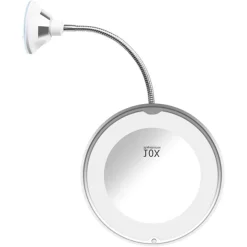 SPECCHIO PER TRUCCO INGRANDIMENTO 10X LED ROTAZIONE A 360° VENTOSA TUBO METALLO ROTONDO