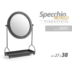 SPECCHIO TAVOLO METALLO APPOGGIO PORTA OGGETTI NERO BAGNO TRUCCO 27X38CM 782237