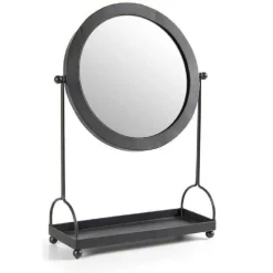 SPECCHIO TAVOLO METALLO APPOGGIO PORTA OGGETTI NERO BAGNO TRUCCO 27X38CM 782237