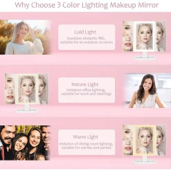 SPECCHIO TRUCCO CON INGRANDITORE 10X 3X 2X ILLUMINAZIONE A 3 COLORI 72 LED TOUCH