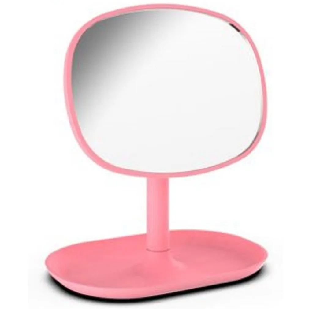 SPECCHIO TRUCCO DA TAVOLO 19.5CM ARREDO BAGNO CASA CON VASSOIO MAKEUP ROSA 69948