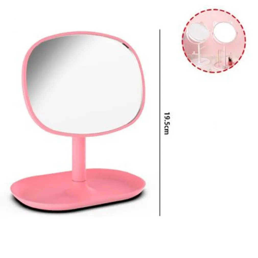 SPECCHIO TRUCCO DA TAVOLO 19.5CM ARREDO BAGNO CASA CON VASSOIO MAKEUP ROSA 69948
