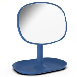 SPECCHIO TRUCCO DA TAVOLO BLU 19.5CM ARREDO BAGNO CASA CON VASSOIO MAKE UP 69865