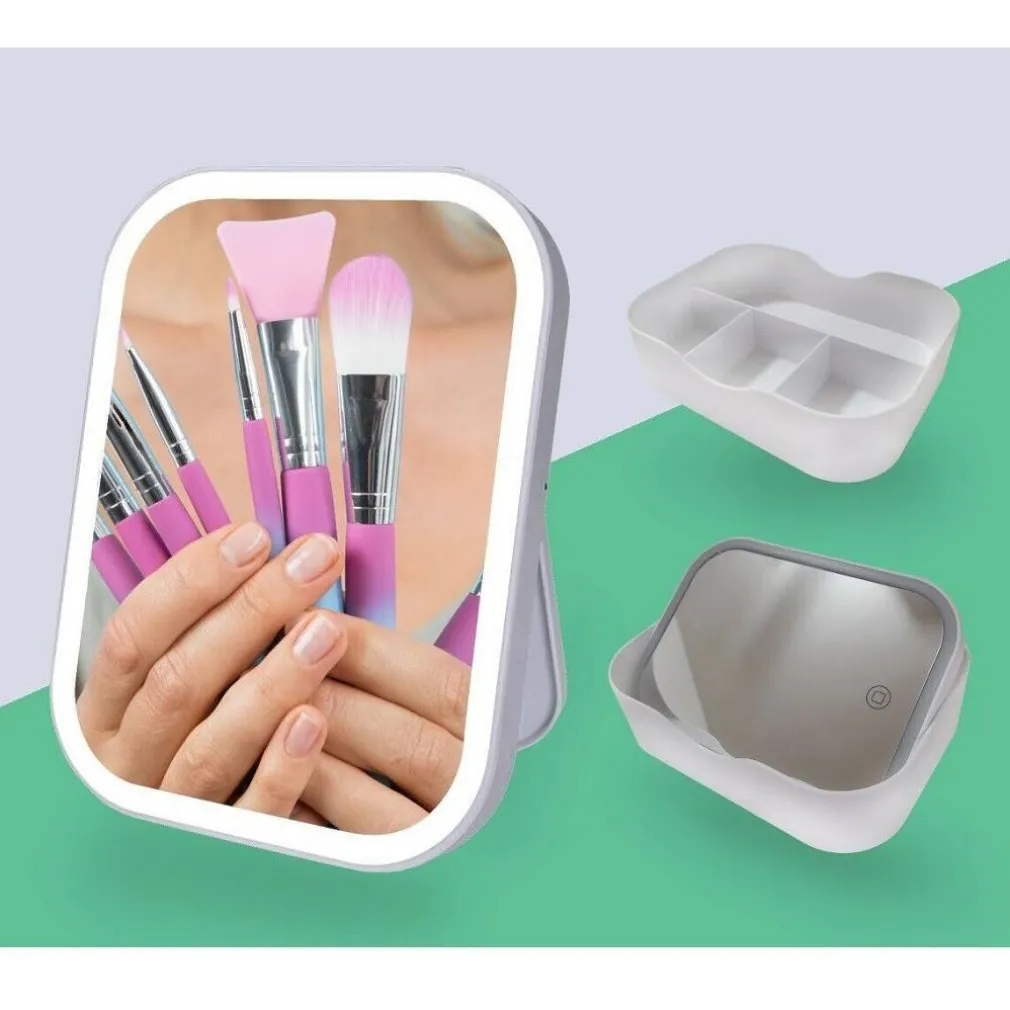 SPECCHIO TRUCCO ILLUMINATO CON LUCI LED RICARICABILE + ORGANIZER TRUCCHI MAKE UP