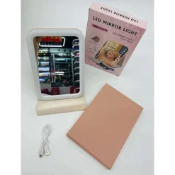 SPECCHIO TRUCCO LUMINOSO LUCE A LED CON ILLUMINAZIONE A TRE COLORI RICARICA USB PORTATILE