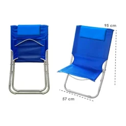 SPIAGGINA CON CUSCINO PER TESTIERA BLU 57 X 47 X 95 CM PIEGHEVOLE PORTATILE 281015