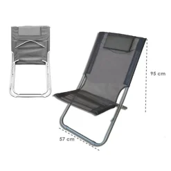 SPIAGGINA CON CUSCINO TESTIERA GRIGIO TEXTILENE 57X47X95CM PIEGHEVOLE PORTATILE 281033