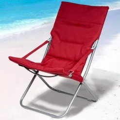 SPIAGGINA SEDIA CANAPONE IN ACCIAIO TESSUTO IMBOTTITO PIEGHEVOLE RELAX ROSSO 3994182