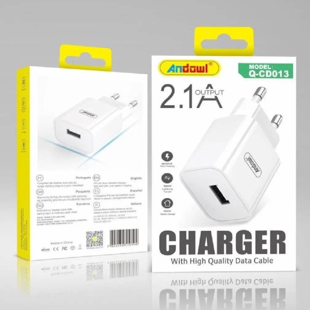 SPINA CARICABATTERIE USB SMARTPHONE 2.1A RICARICA VELOCE PER PRESA MURO Q-CD013