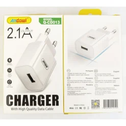 SPINA CARICABATTERIE USB SMARTPHONE 2.1A RICARICA VELOCE PER PRESA MURO Q-CD013