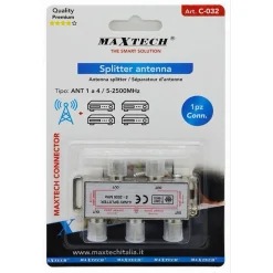 SPLITTER 5-2500MHZ 4 VIE CAVO CONNETTORE ADATTATORE ANTENNA TV SATELLITARE C-032
