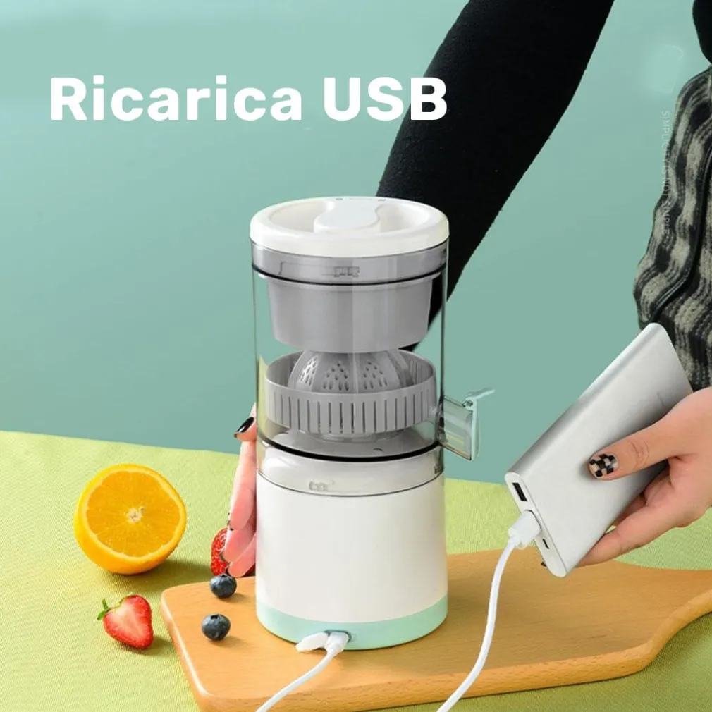 SPREMIAGRUMI AUTOMATICO PORTATILE RICARICABILE USB ESTRATTORE FRUTTA FRESCA 45W