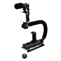 STABILIZZATORE BASE IMPUGNATURA U/C Q-ZJ010 FOTOCAMERA SMARTPHONE MICROFONO LUCE LED