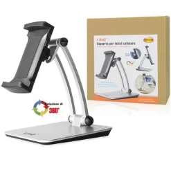 STAFFA SUPPORTO DA TAVOLO IN ALLUMINIO PER SMARTPHONE TABLET PIEGHEVOLE HD3285